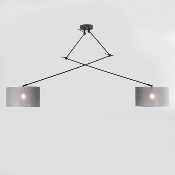 Hanglamp zwart met kap 35 cm grijs verstelbaar 2-lichts - blitz
