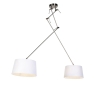 Hanglamp staal met linnen kappen wit 35 cm 2-lichts - blitz
