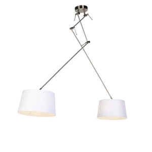 Hanglamp zwart met linnen kappen wit 35 cm 2-lichts - Blitz