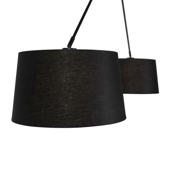 Hanglamp zwart met linnen kappen zwart 35 cm 2-lichts - blitz