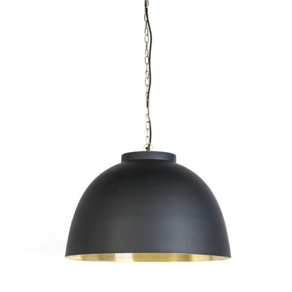 Hanglamp zwart met messing binnenkant 60 cm - hoodi
