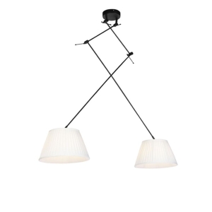 Hanglamp zwart met plisse kappen crème 35 cm 2-lichts - Blitz