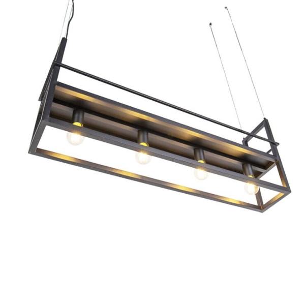 Hanglamp zwart met rek 4-lichts - cage rack