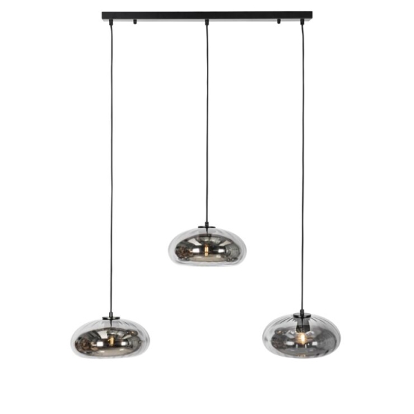 Hanglamp zwart met smoke glas langwerpig 3-lichts - ayesha
