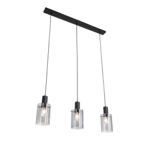 Hanglamp zwart met smoke glas langwerpig 3-lichts - Vidra