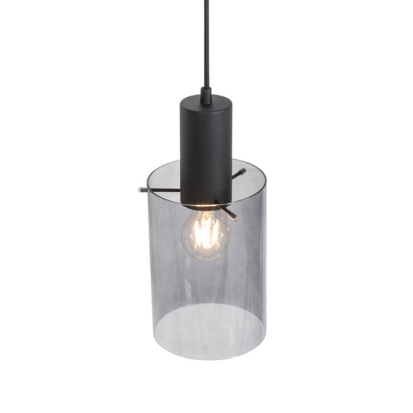 Hanglamp zwart met smoke glas langwerpig 3-lichts - vidra