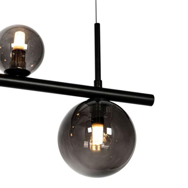Hanglamp zwart met smoke glas langwerpig 8-lichts - monaco