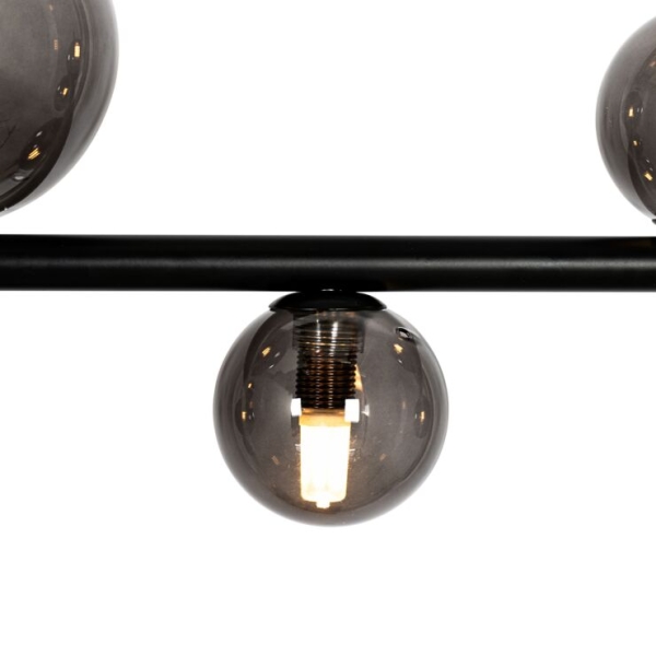Hanglamp zwart met smoke glas langwerpig 8-lichts - monaco