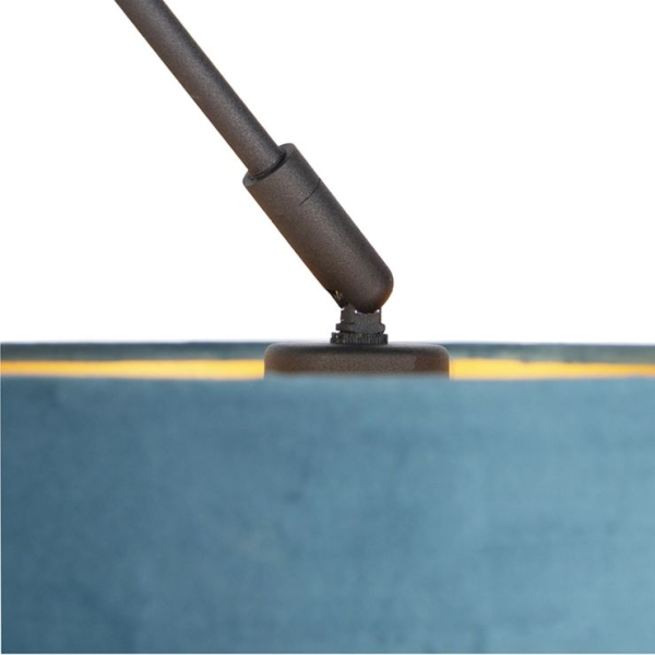 Hanglamp zwart met velours kap blauw met goud 35 cm - blitz