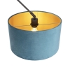 Hanglamp zwart met velours kap blauw met goud 35 cm - blitz