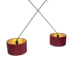 Hanglamp zwart met velours kappen rood met goud 35 cm 2-lichts - blitz