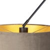 Hanglamp zwart met velours kappen taupe met goud 35 cm 2-lichts - blitz