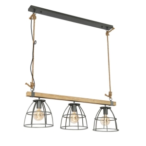 Industriële hanglamp hout met donkergrijs 3-lichts - Arthur