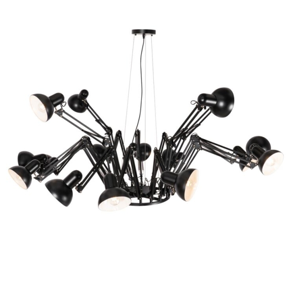 Industriële hanglamp zwart 16-lichts verstelbaar - hobby spinne