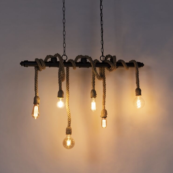 Industriële hanglamp zwart 6-lichts - plural