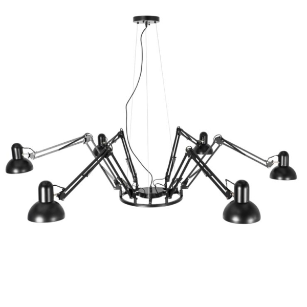 Industriële hanglamp zwart 6-lichts verstelbaar - hobby spinne