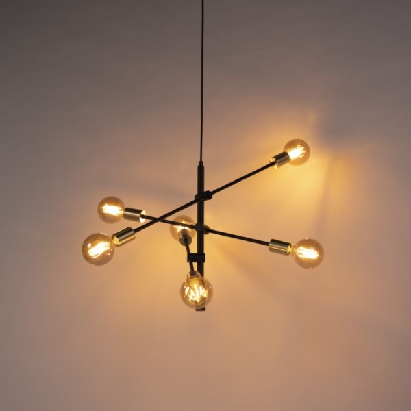 Industriele hanglamp zwart en goud 78 cm 6 lichts sydney 14