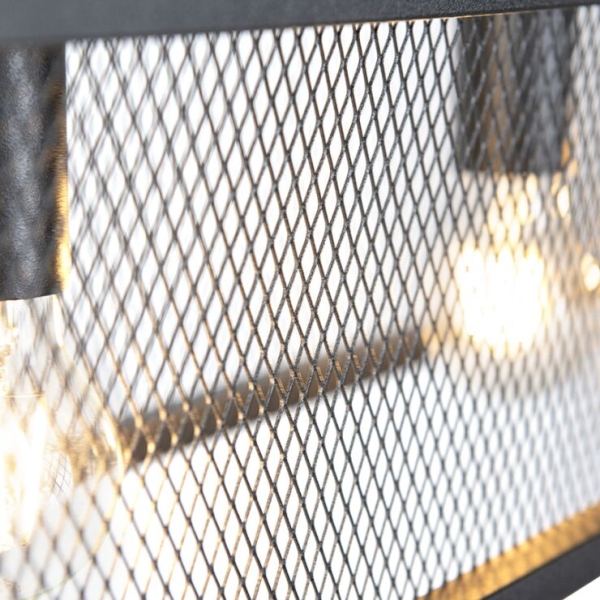 Industriële hanglamp zwart met geweven 4-lichts - cage