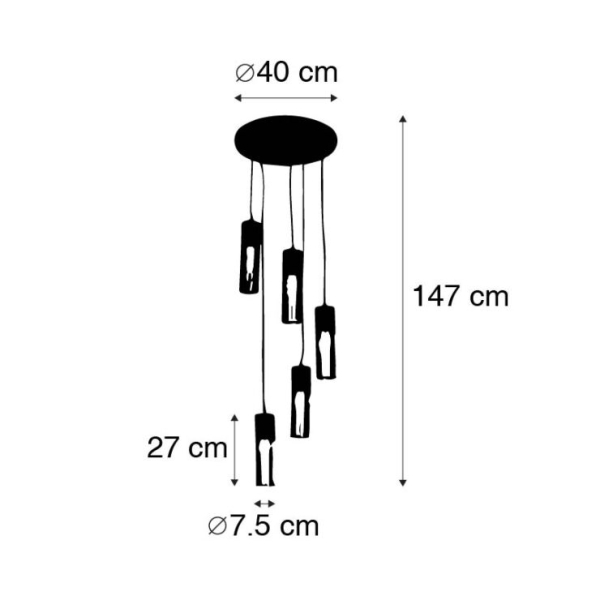 Industriële hanglamp zwart met goud 5-lichts - raspi