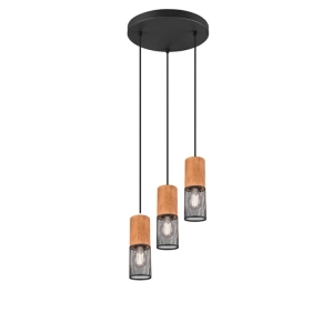 Industriële hanglamp zwart met hout 3-lichts - Manon