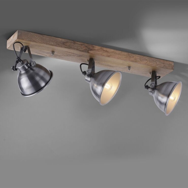 Industriële plafondlamp grijs met hout 3-lichts - samia