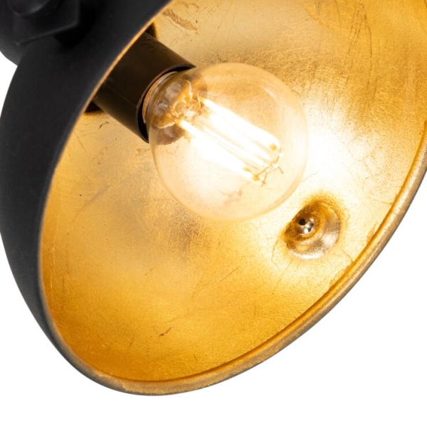Industriële plafondlamp zwart met goud 2-lichts verstelbaar - magnax