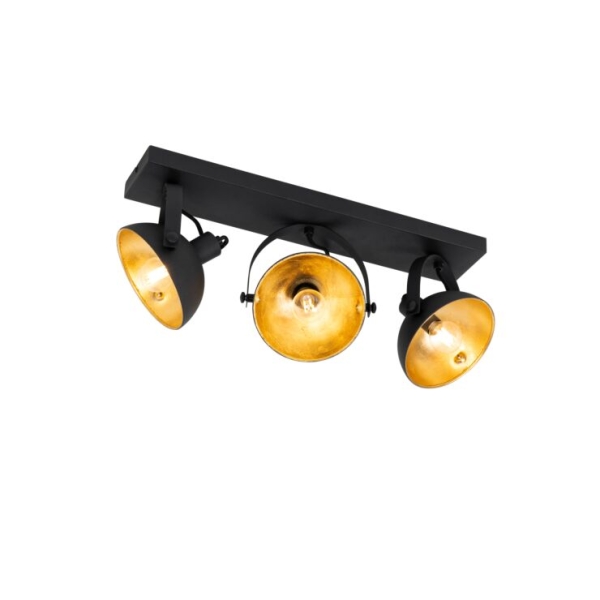 Industriële plafondlamp zwart met goud 3-lichts verstelbaar - magnax