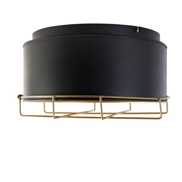 Industriële plafondlamp zwart met goud 35 cm - barril