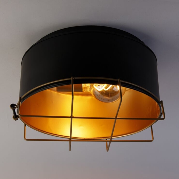 Industriële plafondlamp zwart met goud 35 cm - barril