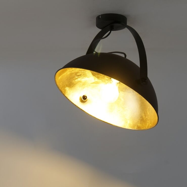 Industriële plafondlamp zwart met goud verstelbaar - magnax