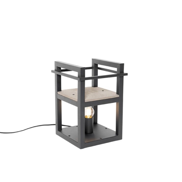 Industriële tafellamp zwart met hout - cage rack