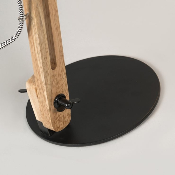 Industriële tafellamp zwart met hout - woodi