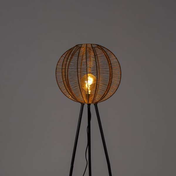 Industriële tripod vloerlamp brons met zwart - dong
