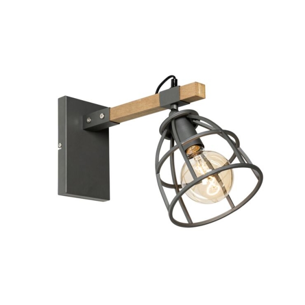 Industriële wandlamp donkergrijs met hout verstelbaar - arthur