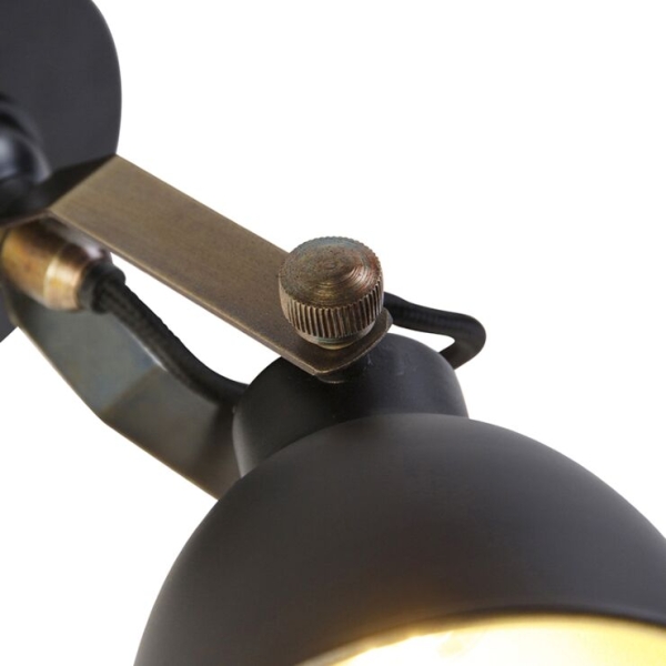 Industriële wandlamp zwart met goud verstelbaar - liko