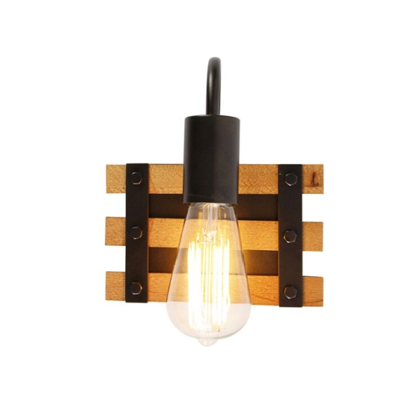 Industriële wandlamp zwart met hout - paleta mai
