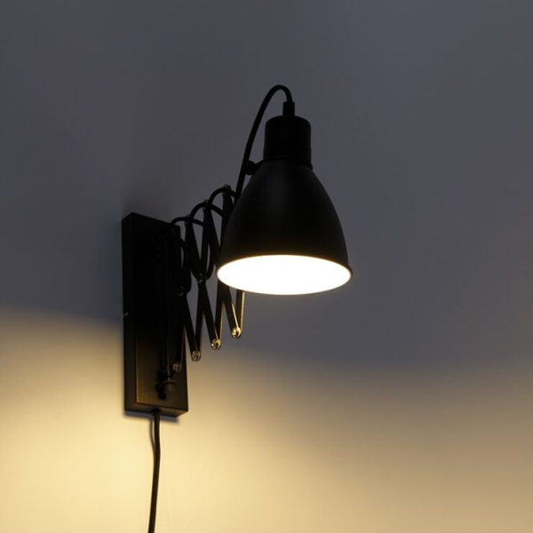 Industriele wandlamp zwart met verstelbare arm merle 14