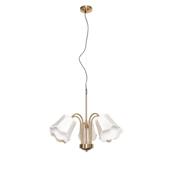 Klassieke hanglamp messing met witte lampenkap 5-lichts - nona