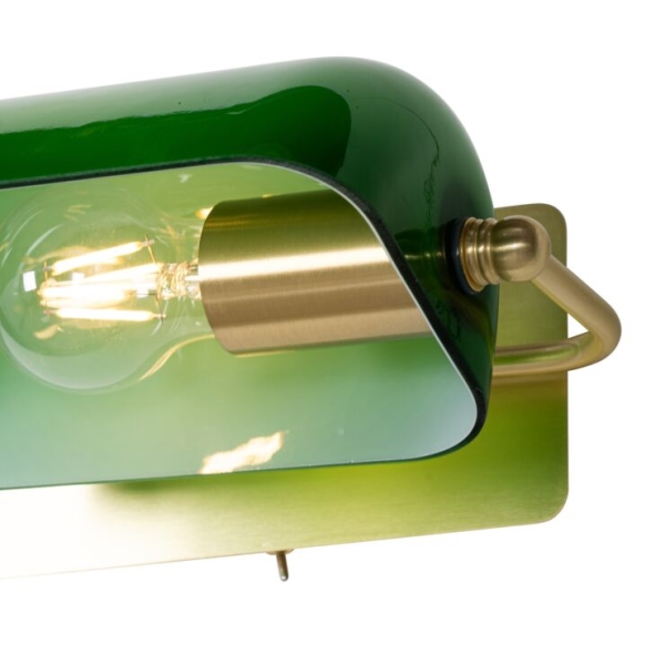 Klassieke notaris wandlamp messing met groen glas - banker