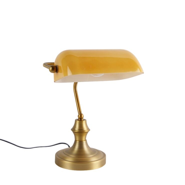 Klassieke notarislamp brons met amber glas banker 14