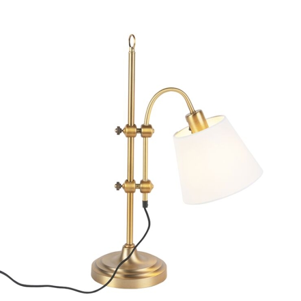 Klassieke tafellamp brons met witte kap - ashley