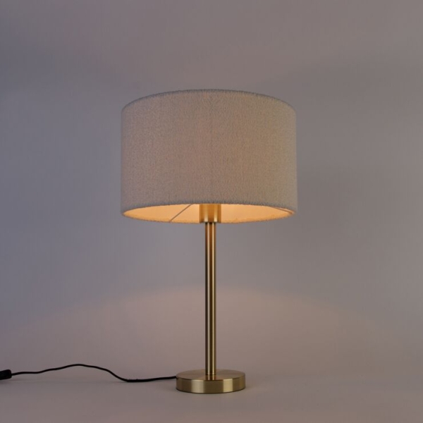 Klassieke tafellamp messing met boucle kap wit 35 cm - simplo