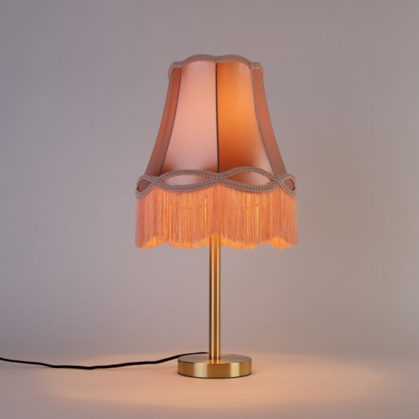 Klassieke tafellamp messing met granny kap roze 30 cm - simplo