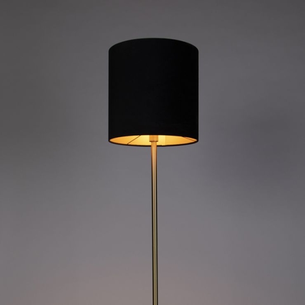 Klassieke vloerlamp messing met zwarte kap 40 cm - simplo