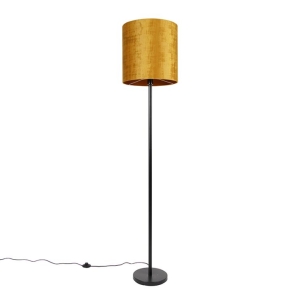 Klassieke vloerlamp zwart kap goud 40 cm - Simplo