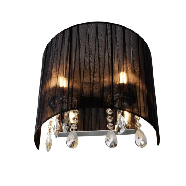 Klassieke wandlamp chroom met zwarte kap - ann-kathrin 2