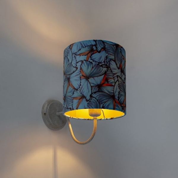 Klassieke wandlamp wit met vlinder velours kap - Matt