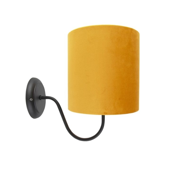 Klassieke wandlamp zwart met gele velours kap - matt