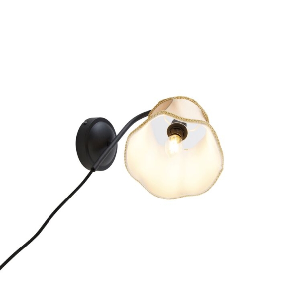 Klassieke wandlamp zwart met lampenkap goud - nona