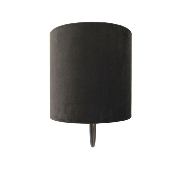 Klassieke wandlamp zwart met zwarte velours kap - matt